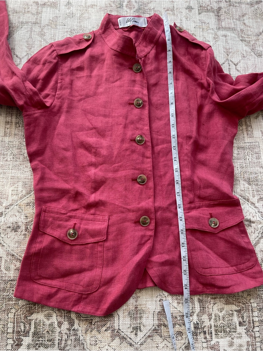 MaxMara Deep Pink Hand Sown Button-Front Linen Blazer - Picture 11 of 12